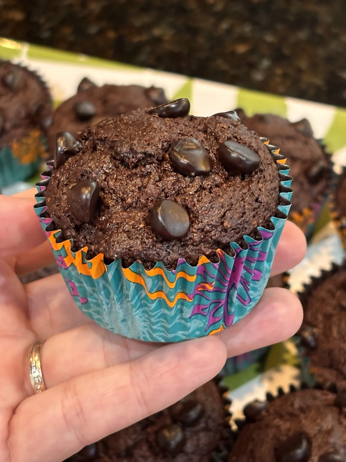 Low-carb double chocolate zucchini muffin